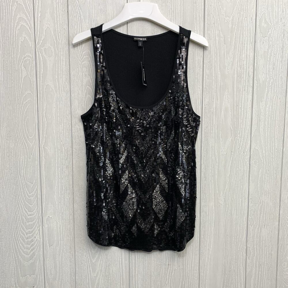 Express Black Sequin Tank Medium NWT